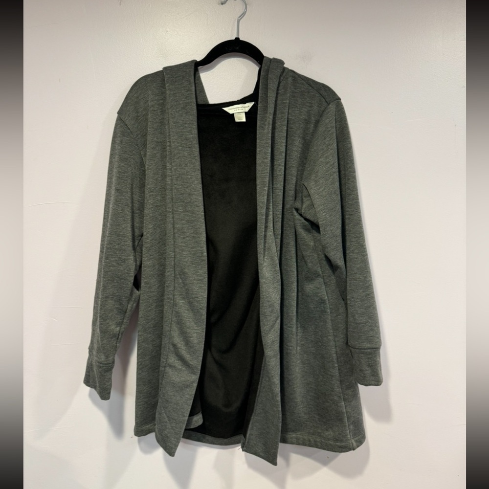 Christopher & Banks Heather Gray Open Front Hooded Cardigan